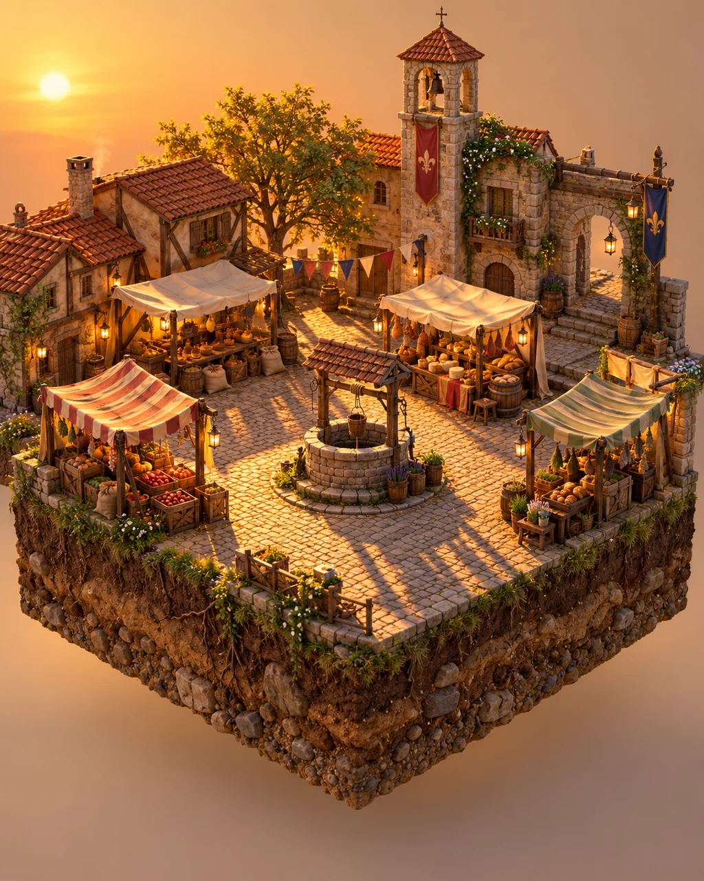 Medieval Market Square · Warm Sunset