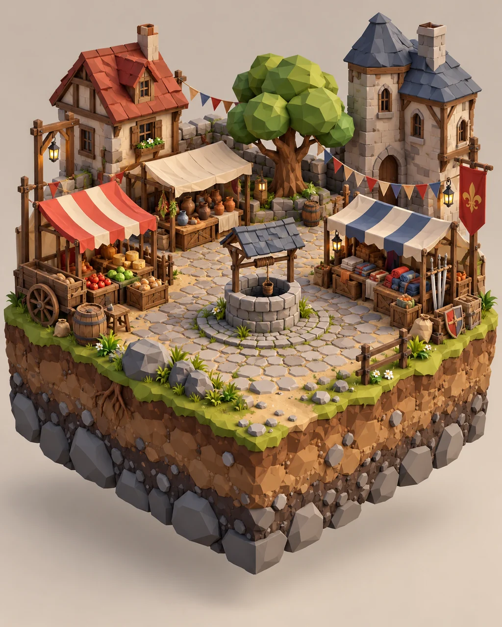 Medieval Market Square · Low-poly Matte