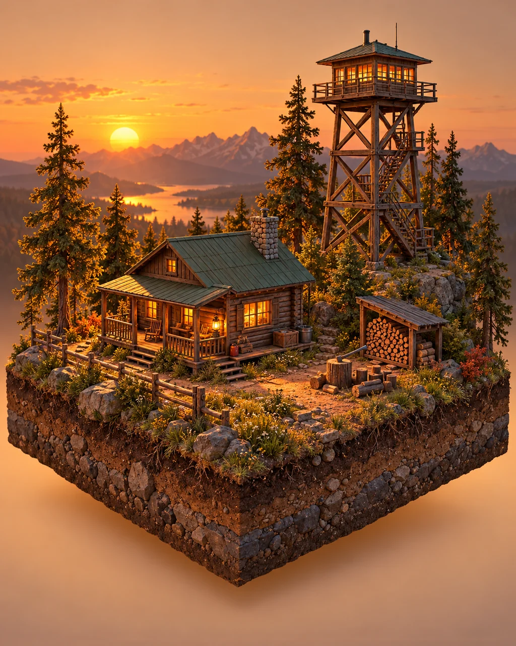 Forest Ranger Cabin · Warm Sunset