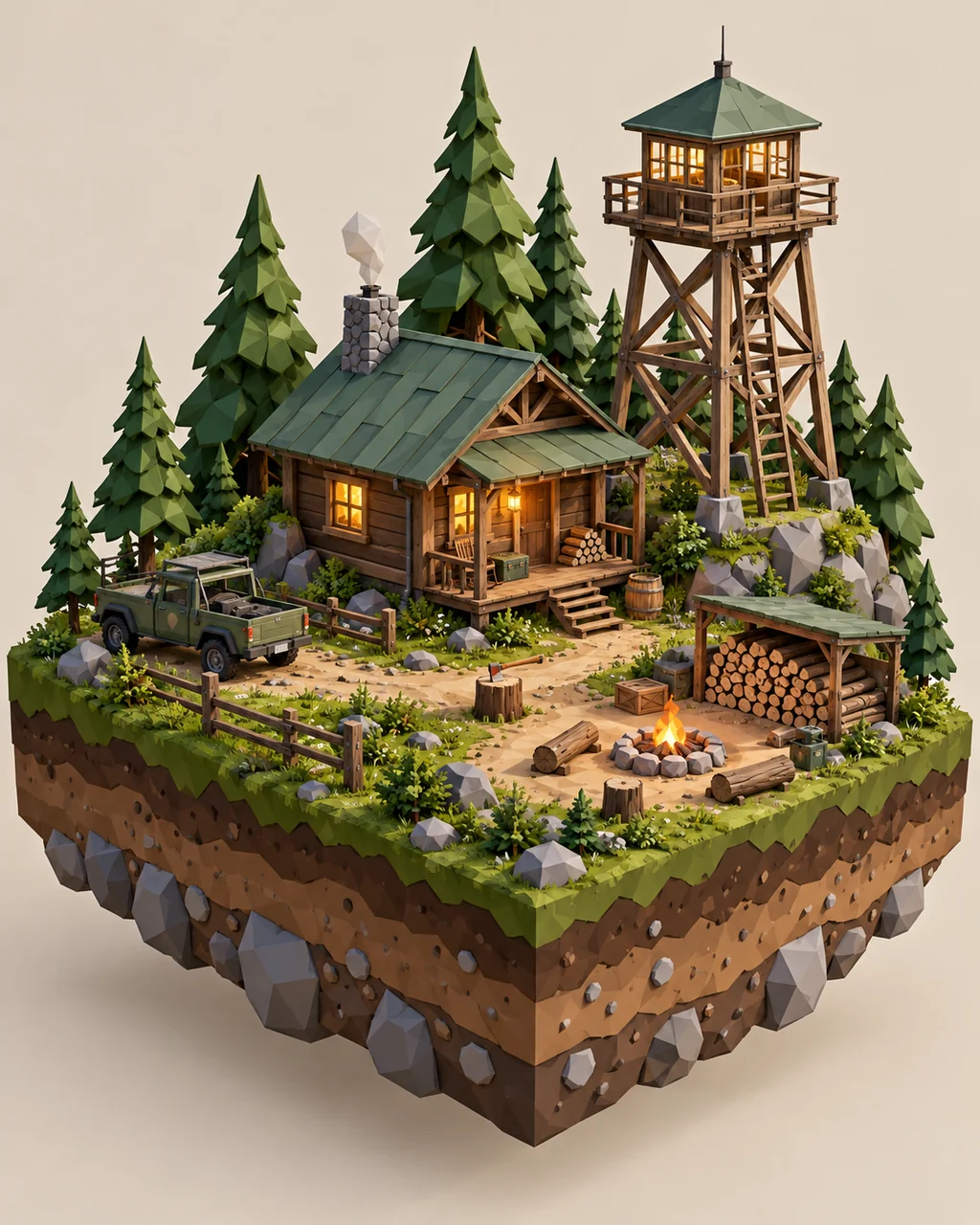 Forest Ranger Cabin · Low-poly Matte