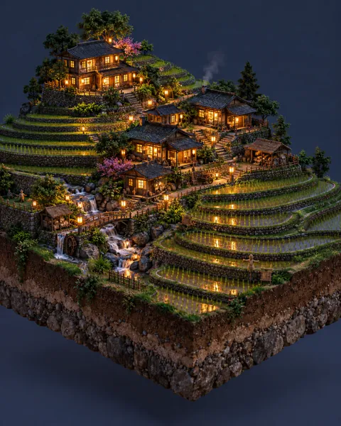 Rice Terrace Village · Glowing Night