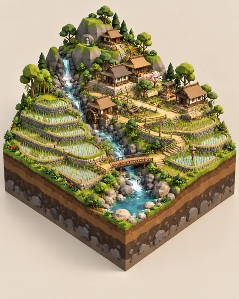 Rice Terrace Village · Low-poly Matte