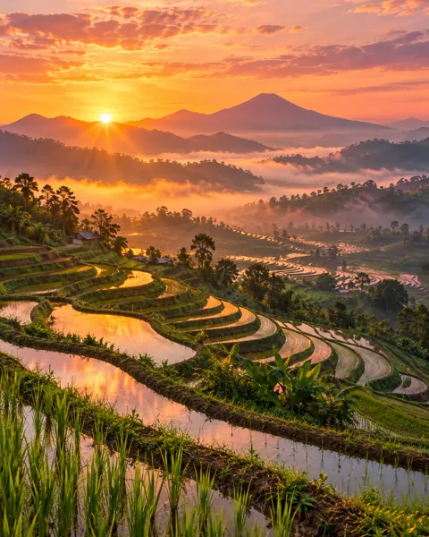 Terraced Rice Fields · Golden Sunrise