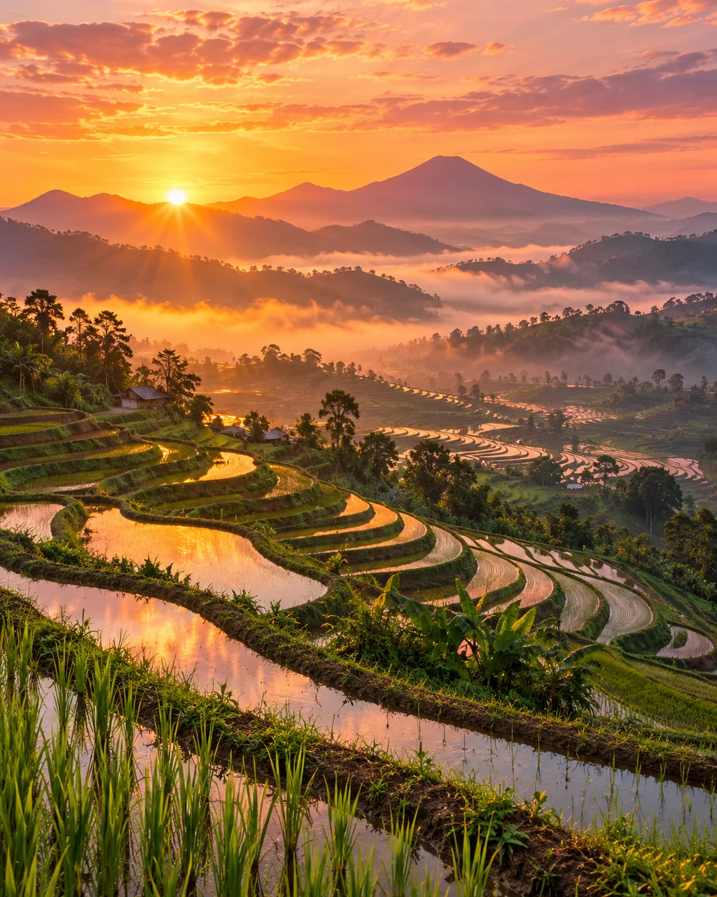 Terraced Rice Fields · Golden Sunrise