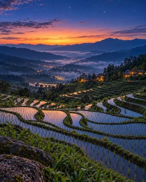 Terraced Rice Fields · Blue Hour Stars