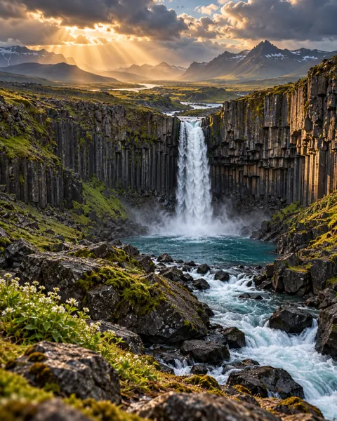Basalt Column Waterfall · After-storm Light