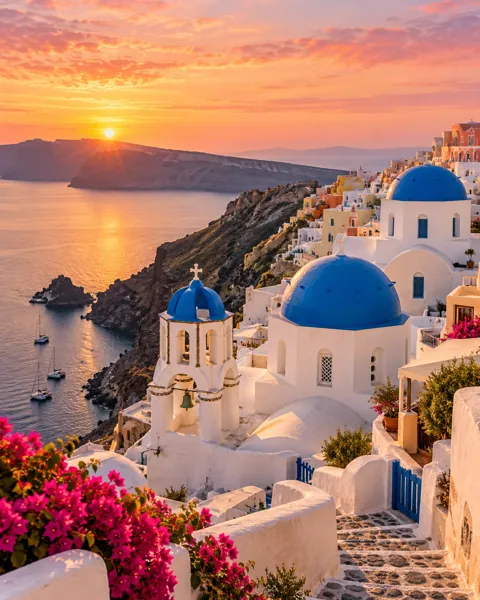 Whitewashed Cliff Village · Golden Sunrise