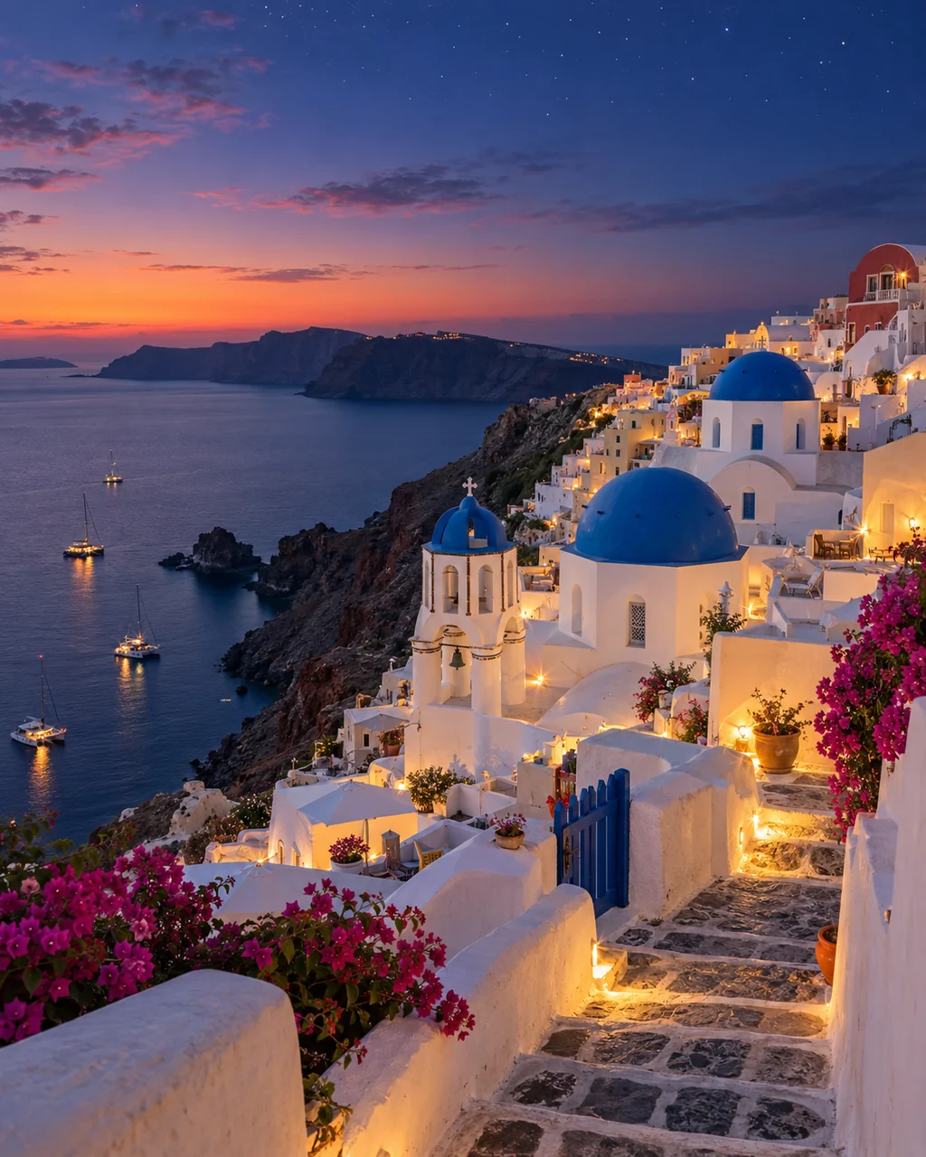 Whitewashed Cliff Village · Blue Hour Stars