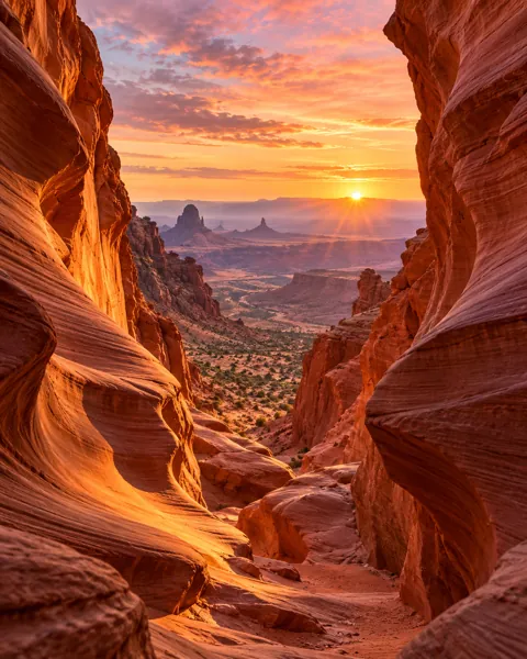 Red Sandstone Canyon · Golden Sunrise