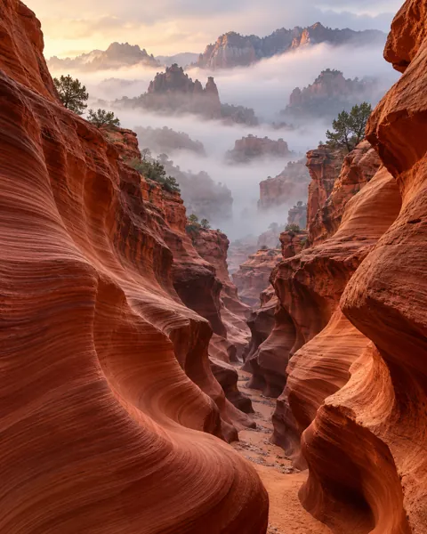 Red Sandstone Canyon · Misty Morning