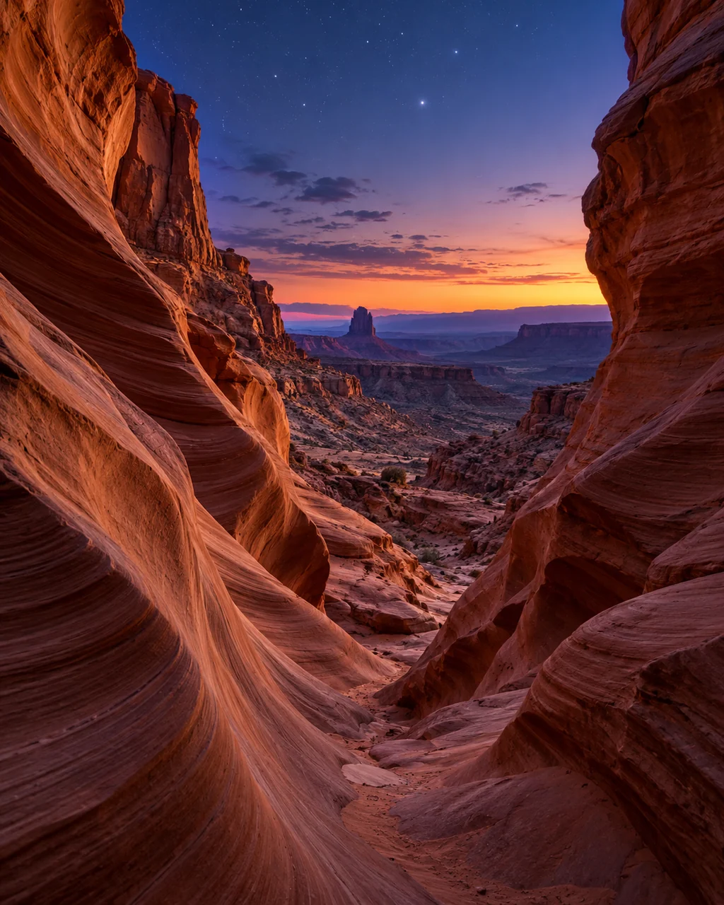 Red Sandstone Canyon · Blue Hour Stars