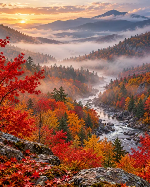Autumn Maple Valley · Misty Morning