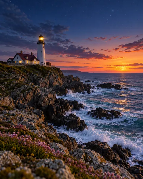 Rocky Coast Lighthouse · Blue Hour Stars