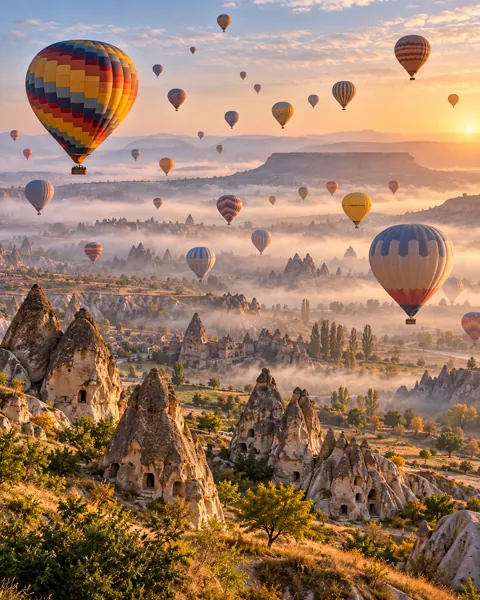 Balloons Over Fairy Chimneys · Misty Morning