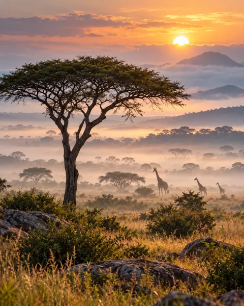 Savanna Acacia Tree · Misty Morning