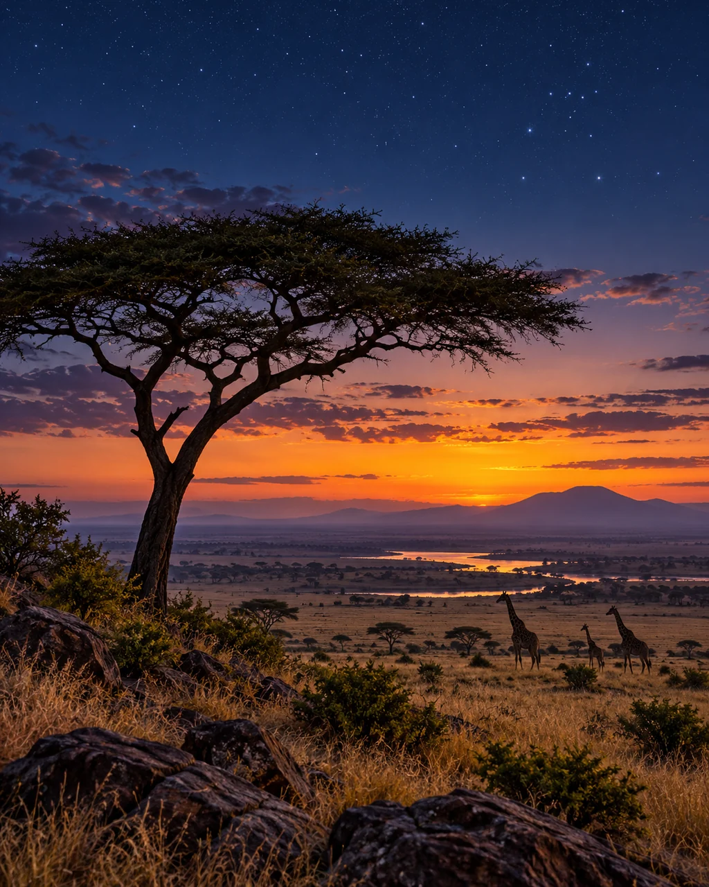 Savanna Acacia Tree · Blue Hour Stars