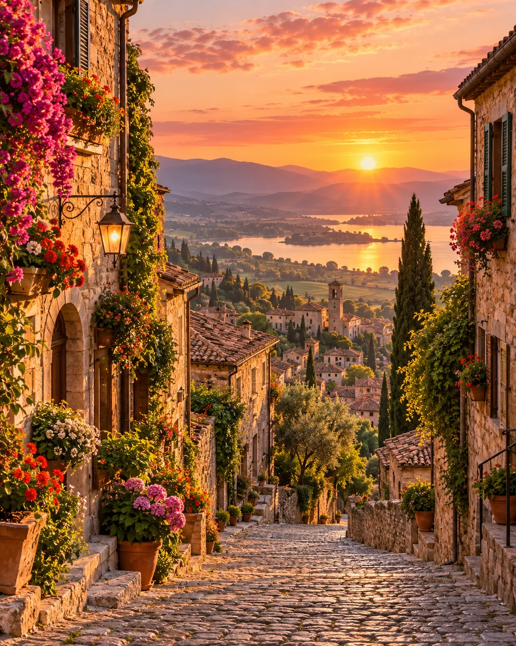 Cobblestone Old Town Lane · Golden Sunrise