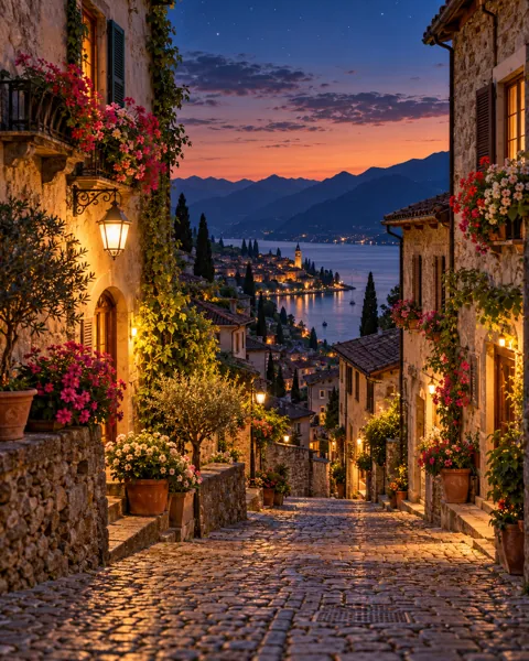 Cobblestone Old Town Lane · Blue Hour Stars