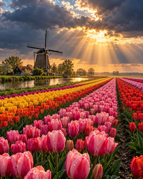 Tulip Fields and Windmill · After-storm Light