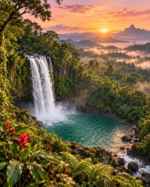 Rainforest Waterfall Pool · Golden Sunrise