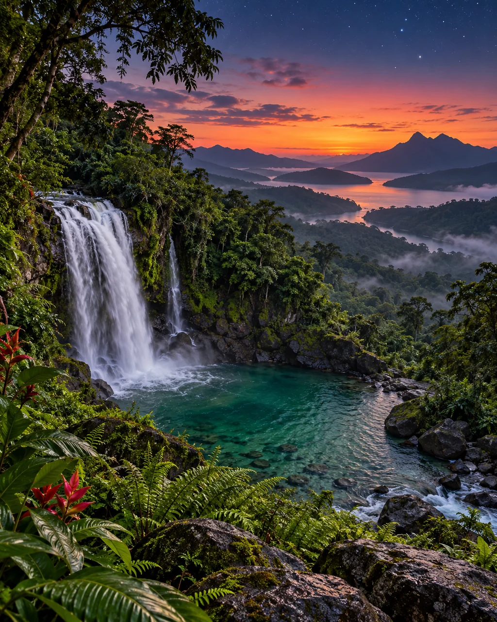 Rainforest Waterfall Pool · Blue Hour Stars