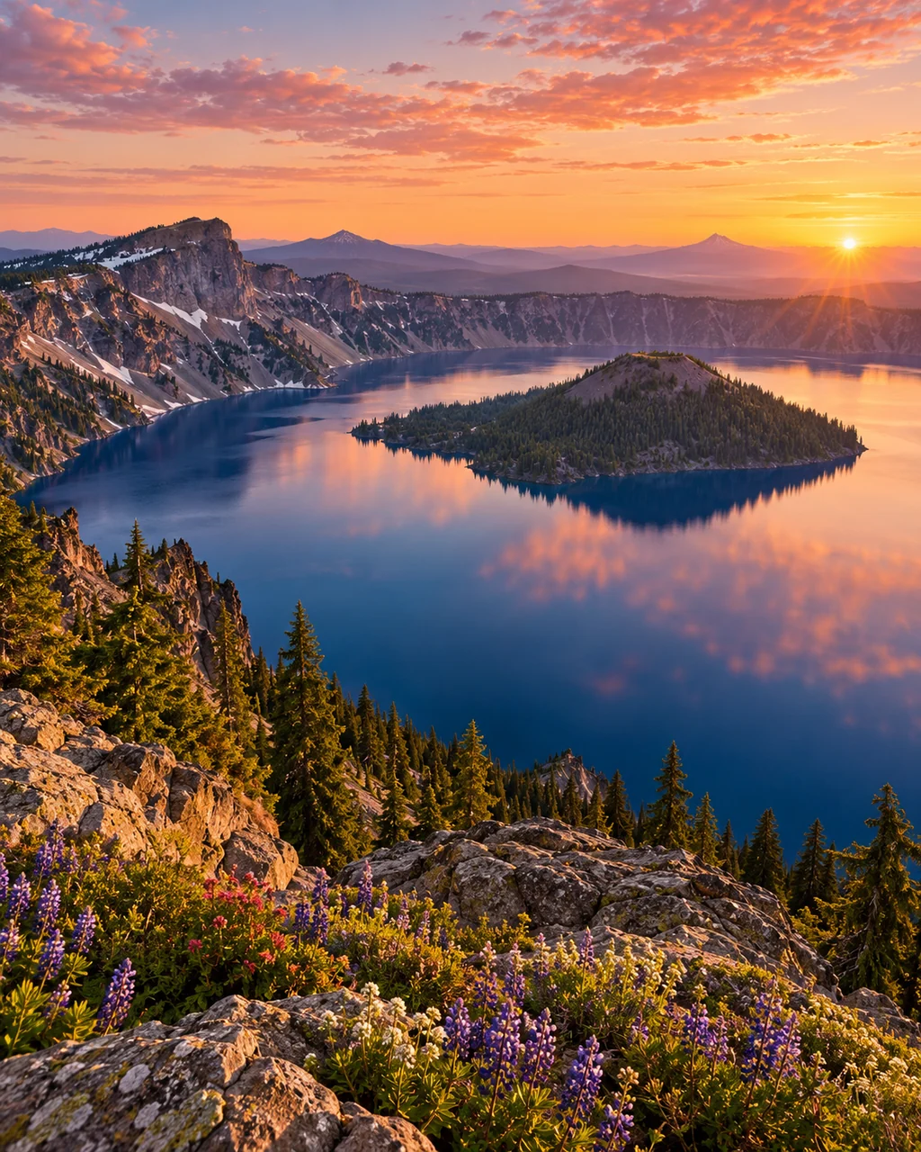 Volcanic Crater Lake · Golden Sunrise
