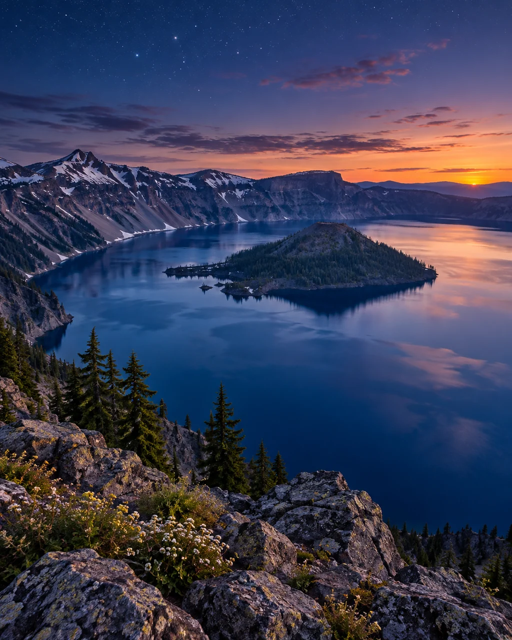Volcanic Crater Lake · Blue Hour Stars