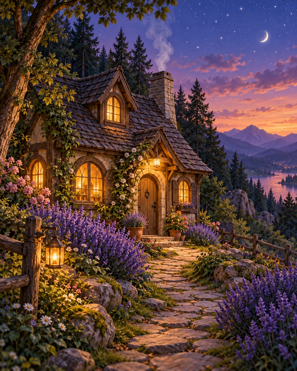 Storybook Cottage at Dusk