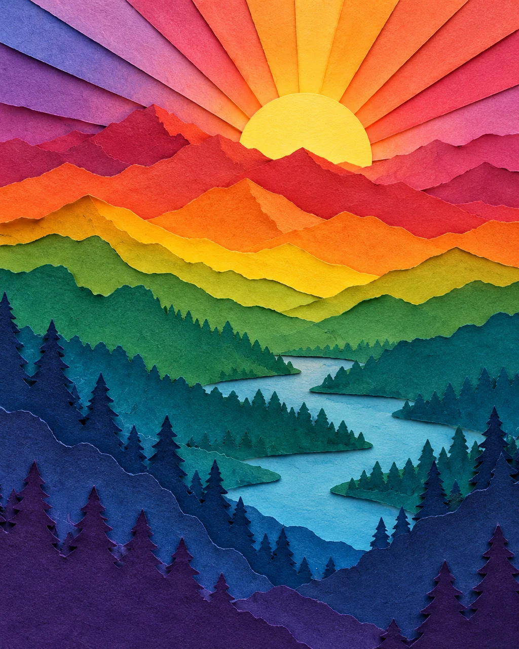 Mountain Range Sunrise · Rainbow Gradient Layers