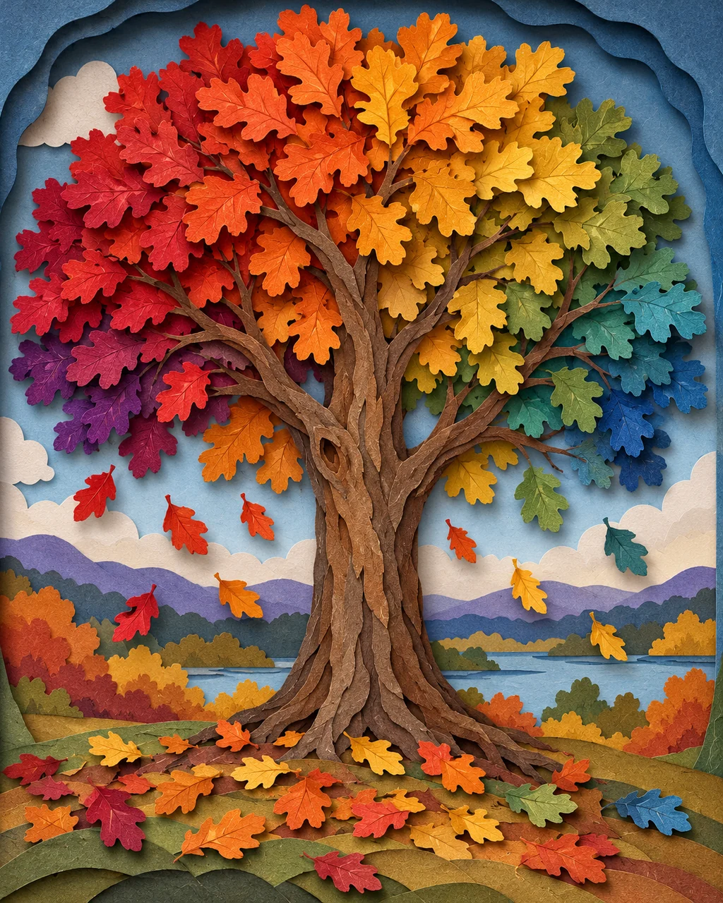 Autumn Oak Tree · Rainbow Gradient Layers