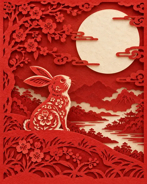 Moon Rabbit Night · Traditional Red Paper-cut