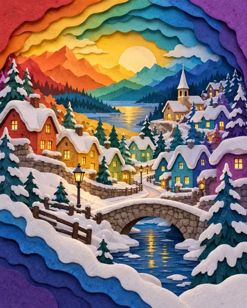 Snowy Village · Rainbow Gradient Layers
