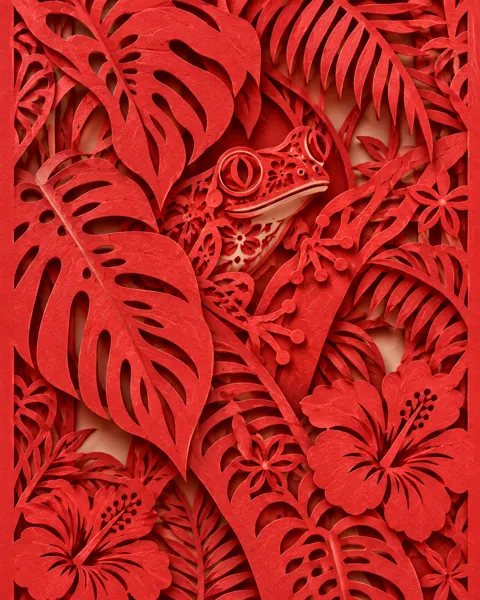 Tropical Jungle Leaves · Traditional Red Paper-cut