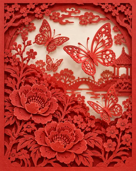 Butterfly Garden · Traditional Red Paper-cut