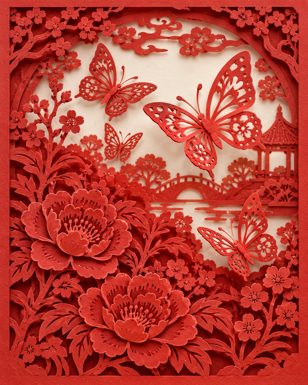 Butterfly Garden · Traditional Red Paper-cut