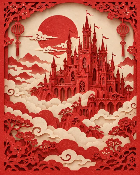 Castle in the Clouds · Traditional Red Paper-cut