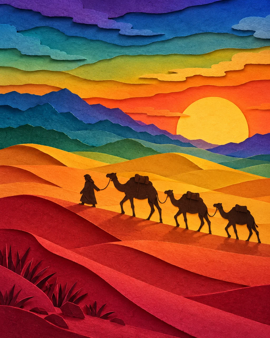 Desert Camel Caravan · Rainbow Gradient Layers