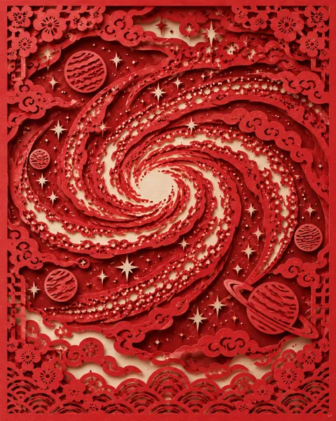 Spiral Galaxy · Traditional Red Paper-cut