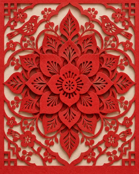 Floral Mandala · Traditional Red Paper-cut