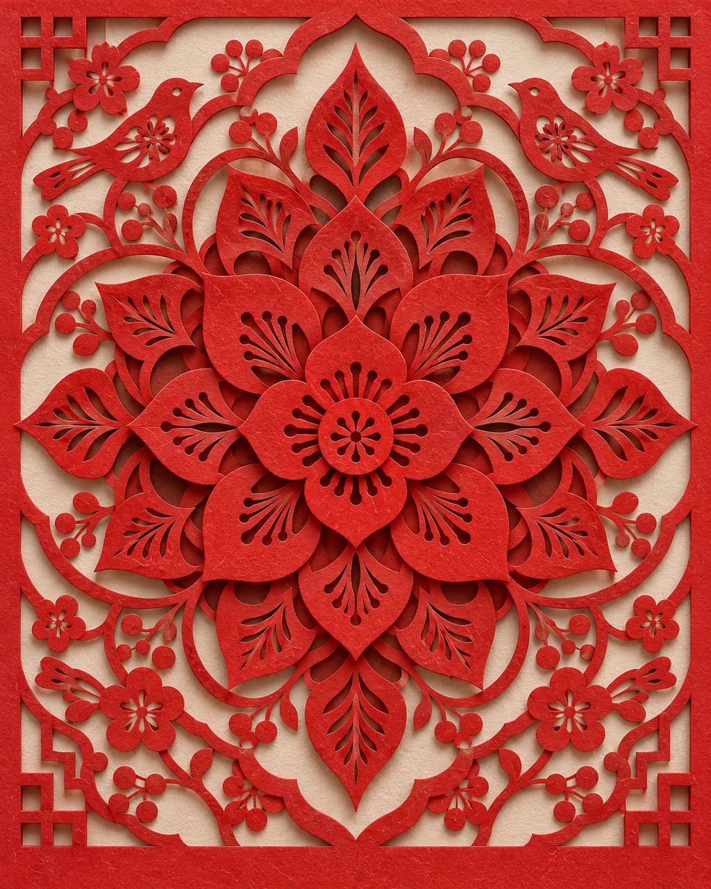 Floral Mandala · Traditional Red Paper-cut