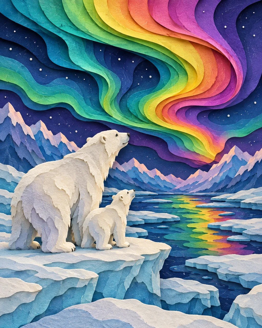 Polar Bears and Aurora · Rainbow Gradient Layers