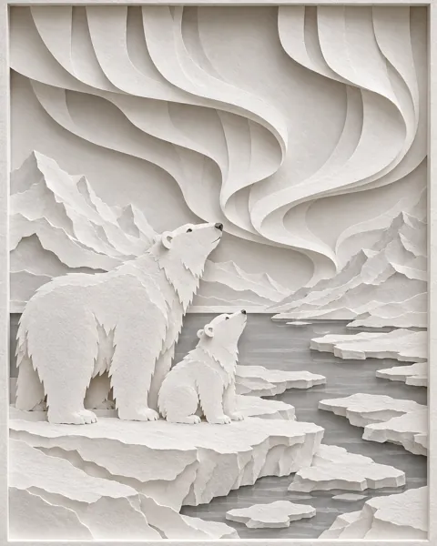 Polar Bears and Aurora · All-white Paper