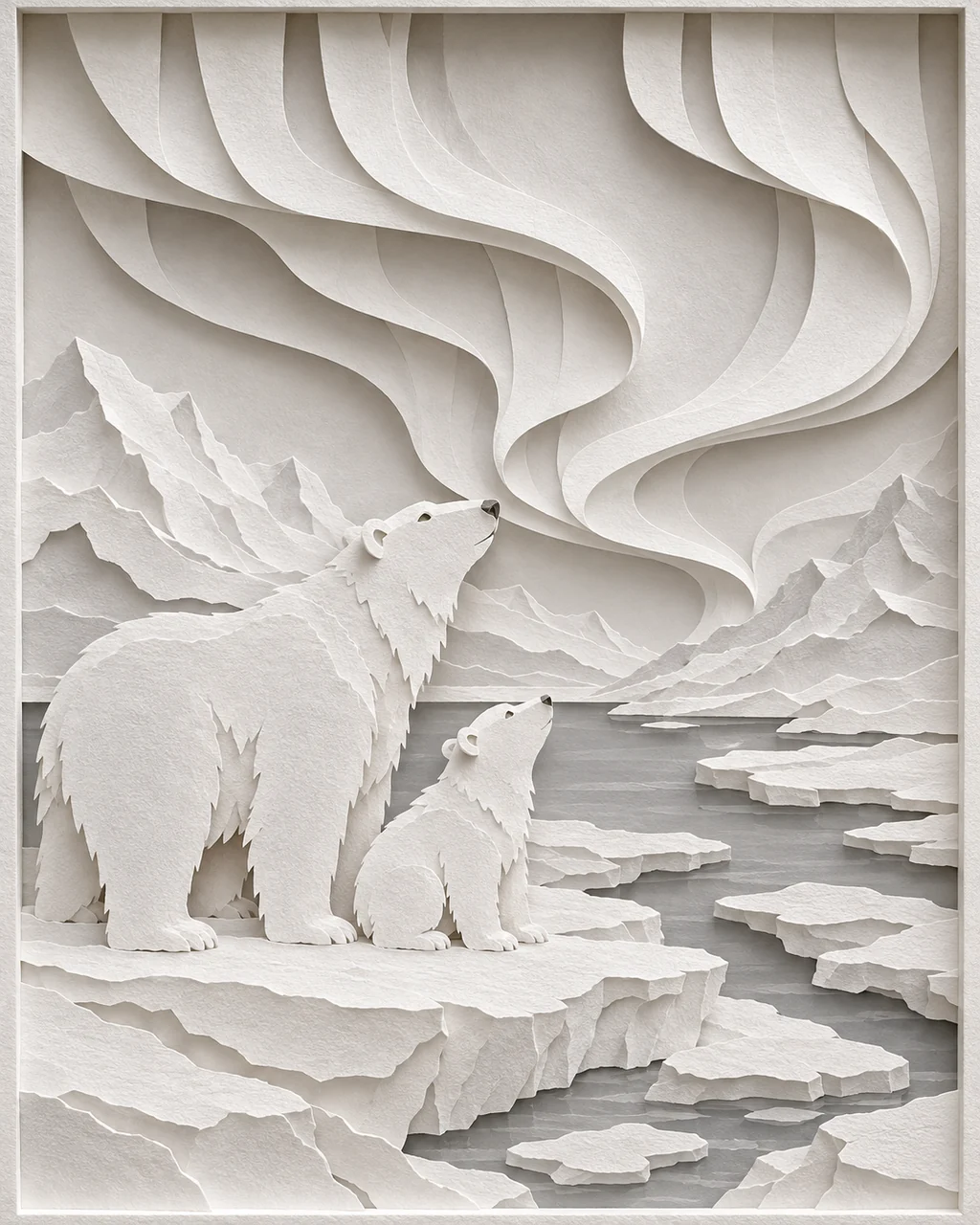 Polar Bears and Aurora · All-white Paper