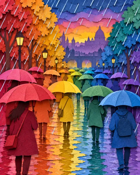 Rainy Day Umbrellas · Rainbow Gradient Layers
