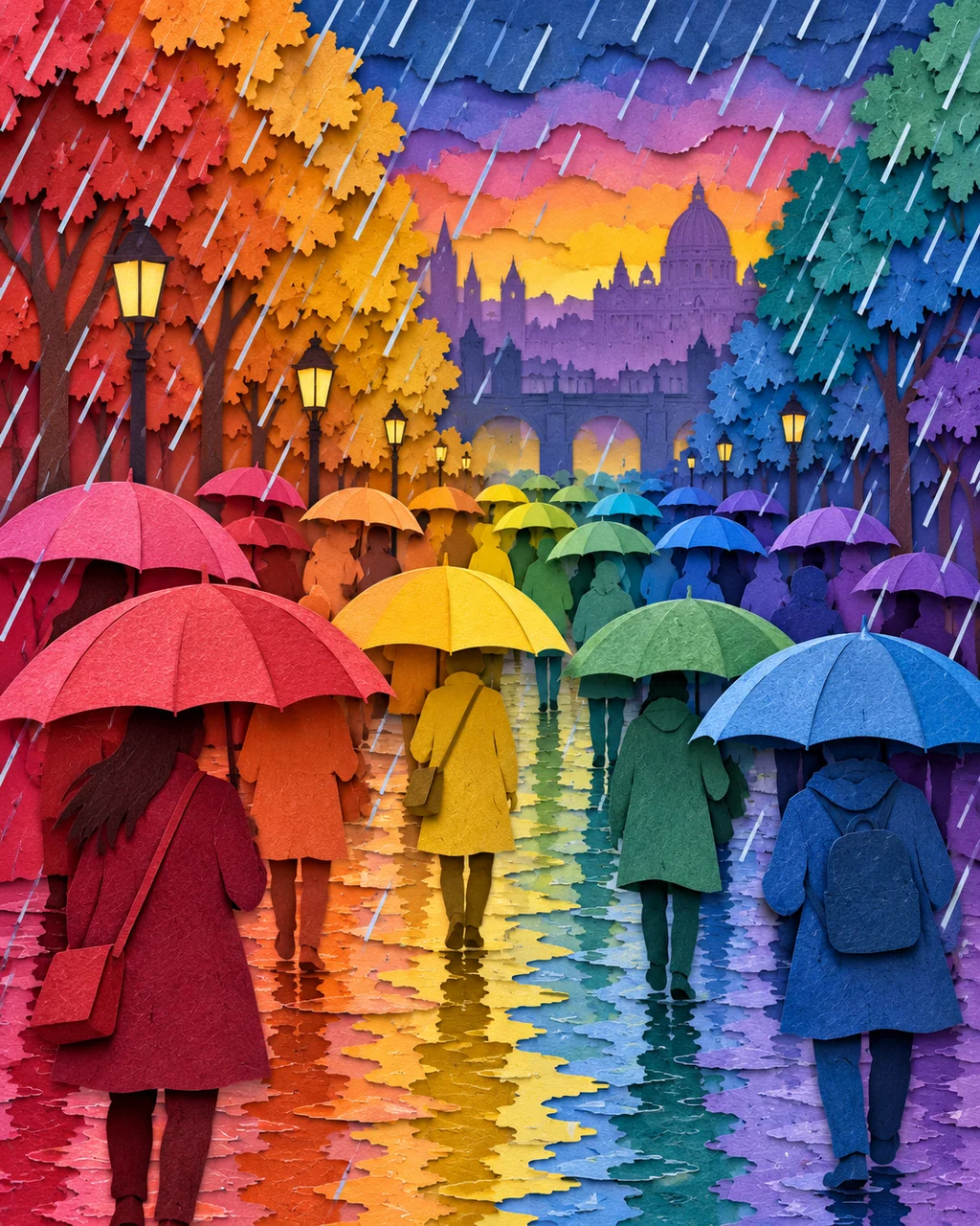 Rainy Day Umbrellas · Rainbow Gradient Layers