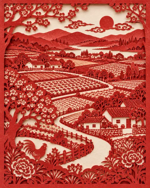 Patchwork Farmland · Traditional Red Paper-cut
