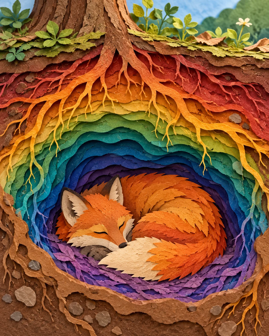 Sleeping Fox in a Burrow · Rainbow Gradient Layers