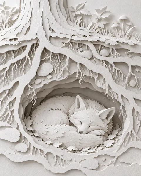 Sleeping Fox in a Burrow · All-white Paper