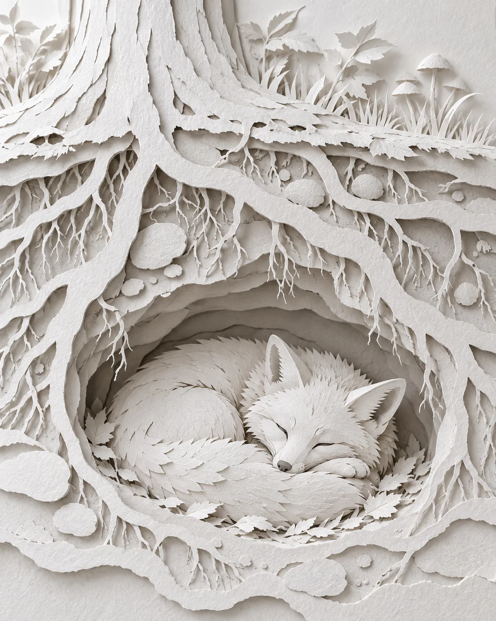 Sleeping Fox in a Burrow · All-white Paper