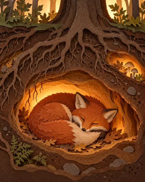 Sleeping Fox in a Burrow · Backlit Lightbox
